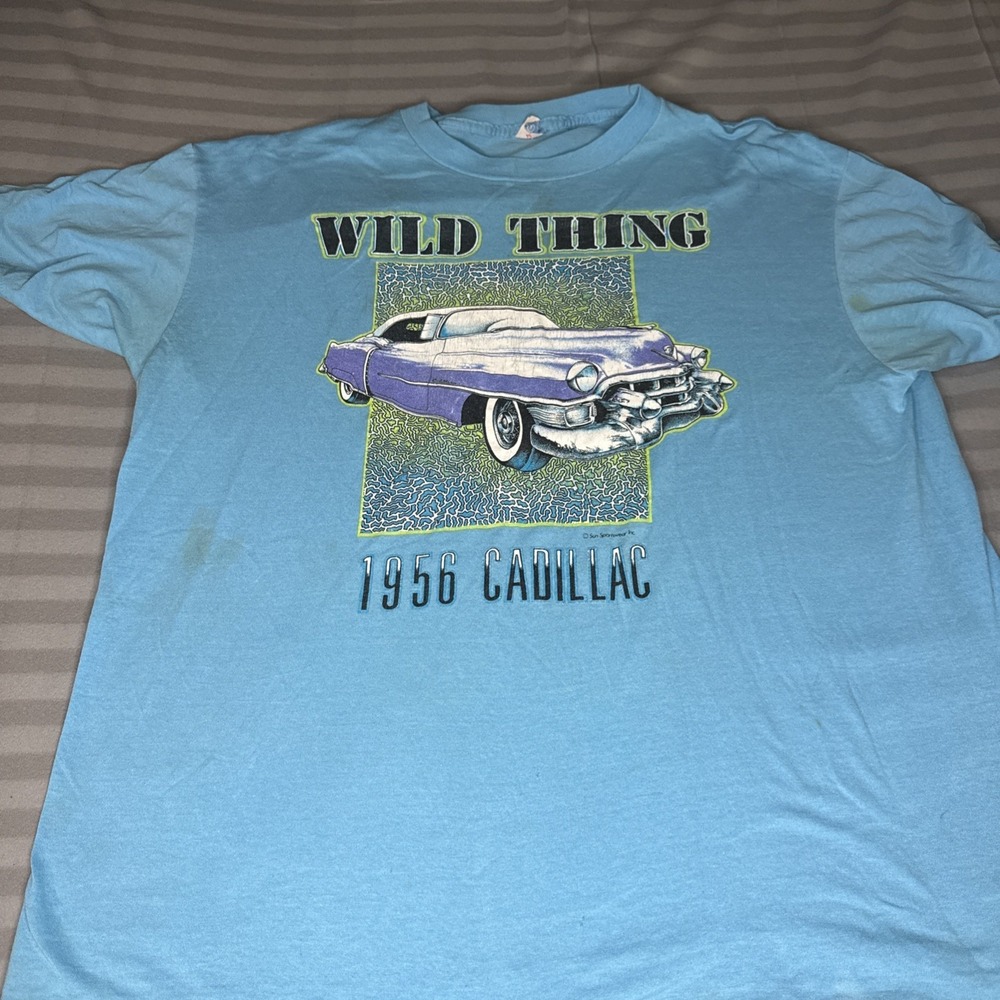 Vintage Wild Thing 1956 Cadillac Graphic T-Shirt Size XL Single Stitch USA READ